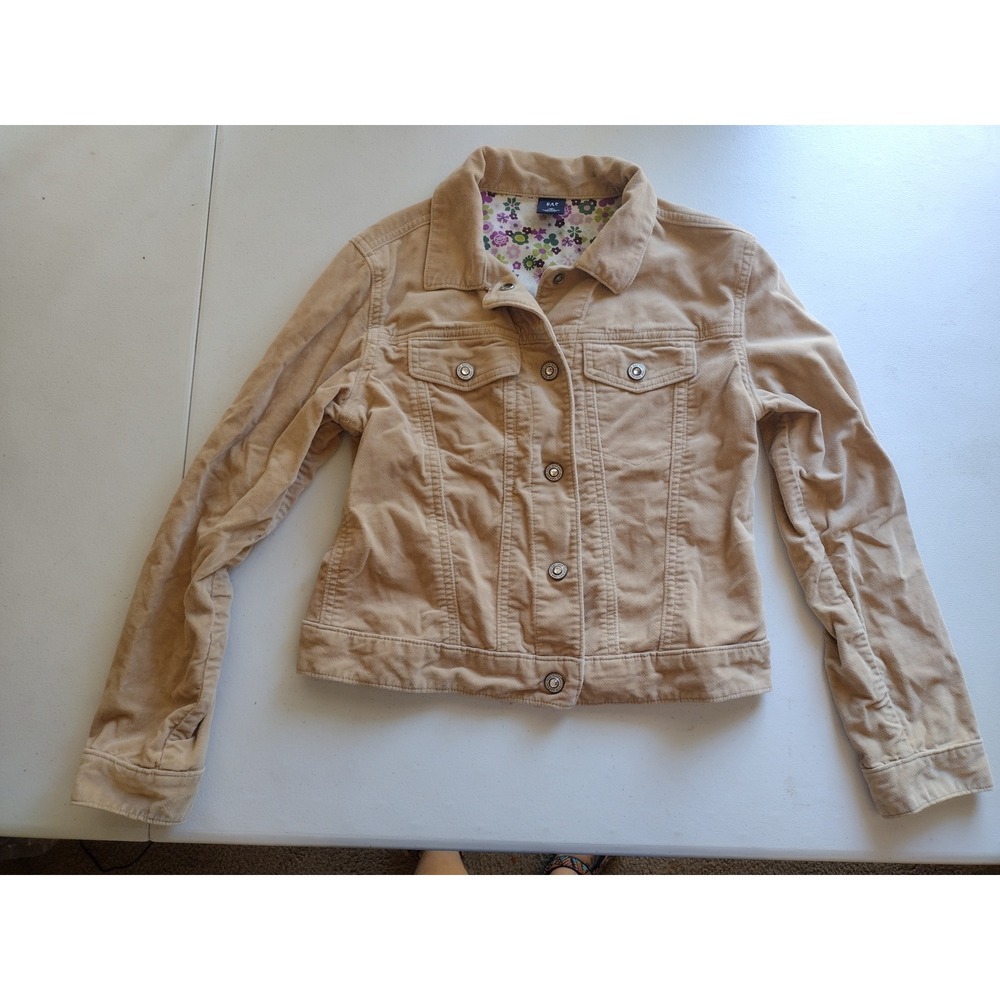 GAP Kids Corduroy Jacket Tan Brown Girls‎ XL (12) Floral Lined